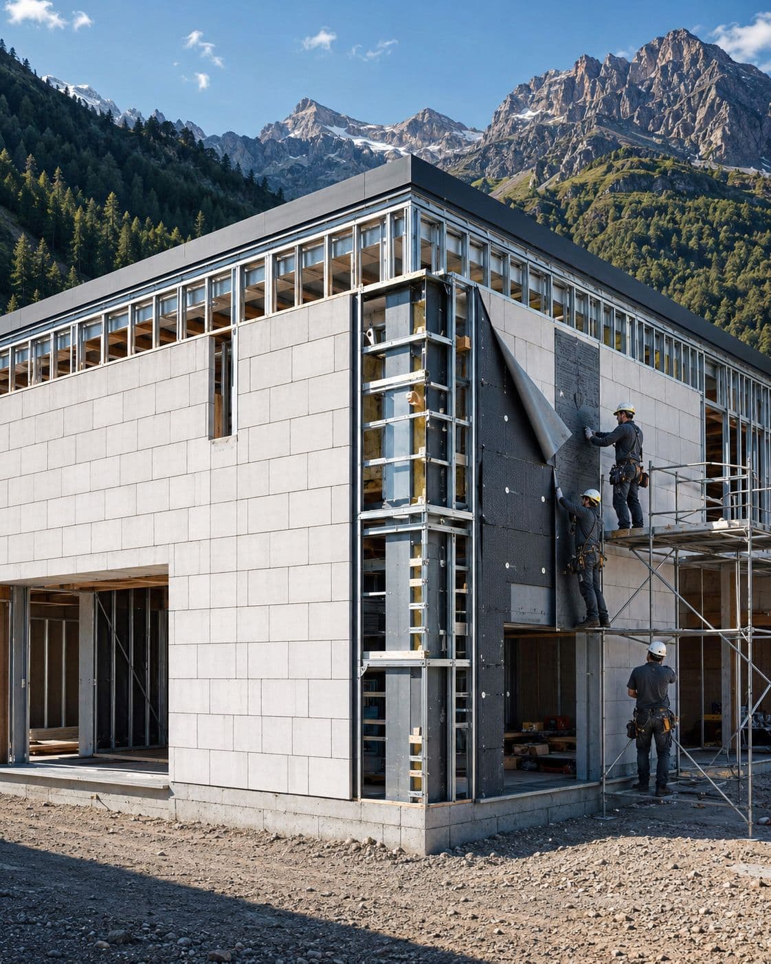 Steel framing enclosed with white Framecrete AAC on site