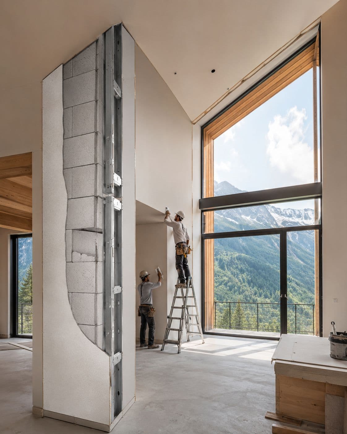 Cutaway of a Framecrete wall showing steel framing and AAC