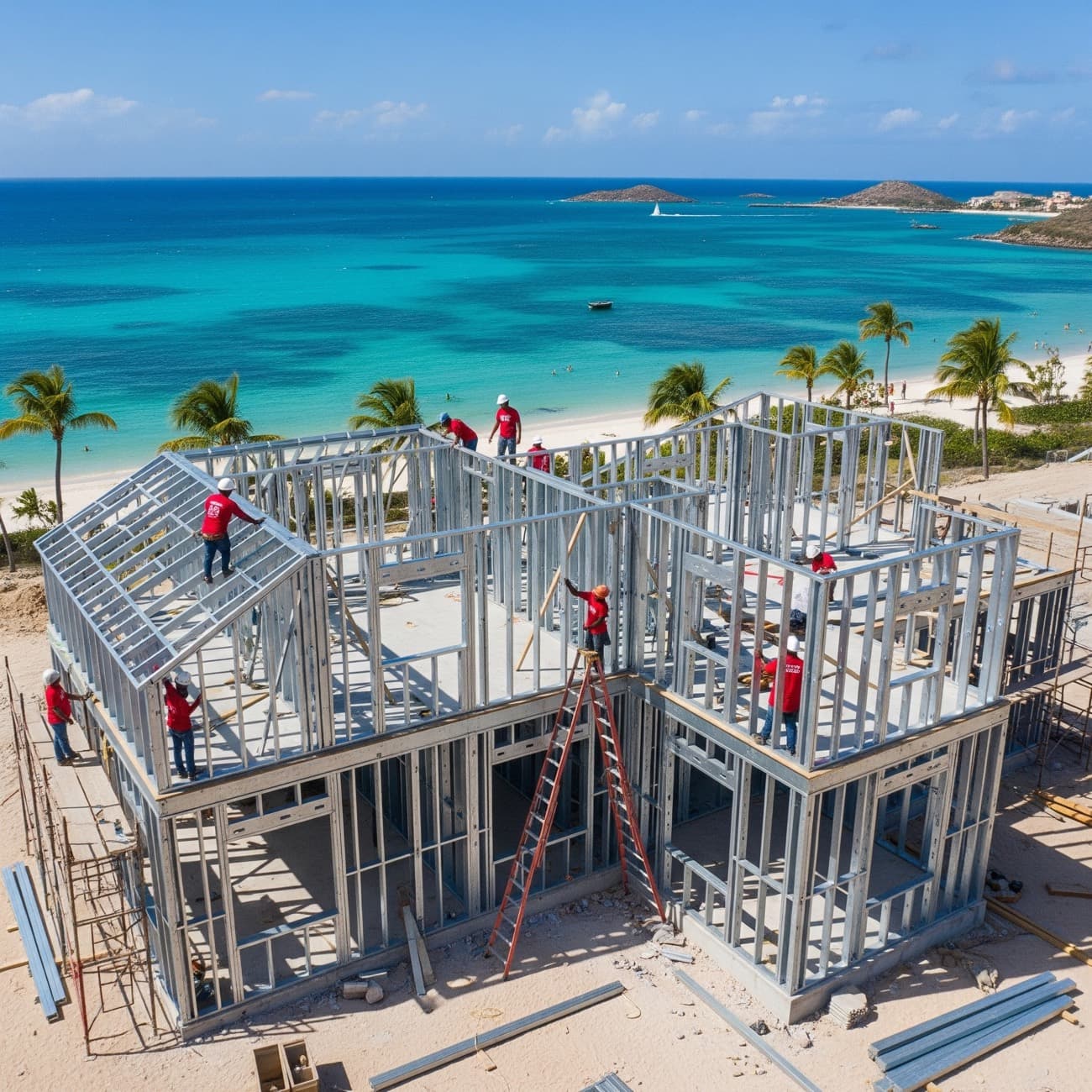 Aerial of a beachfront Framecrete project