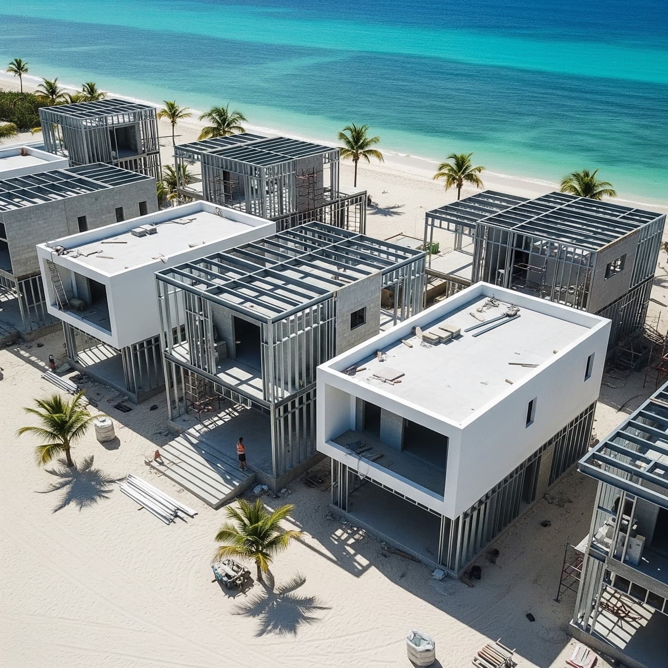 Aerial of a beachfront Framecrete development