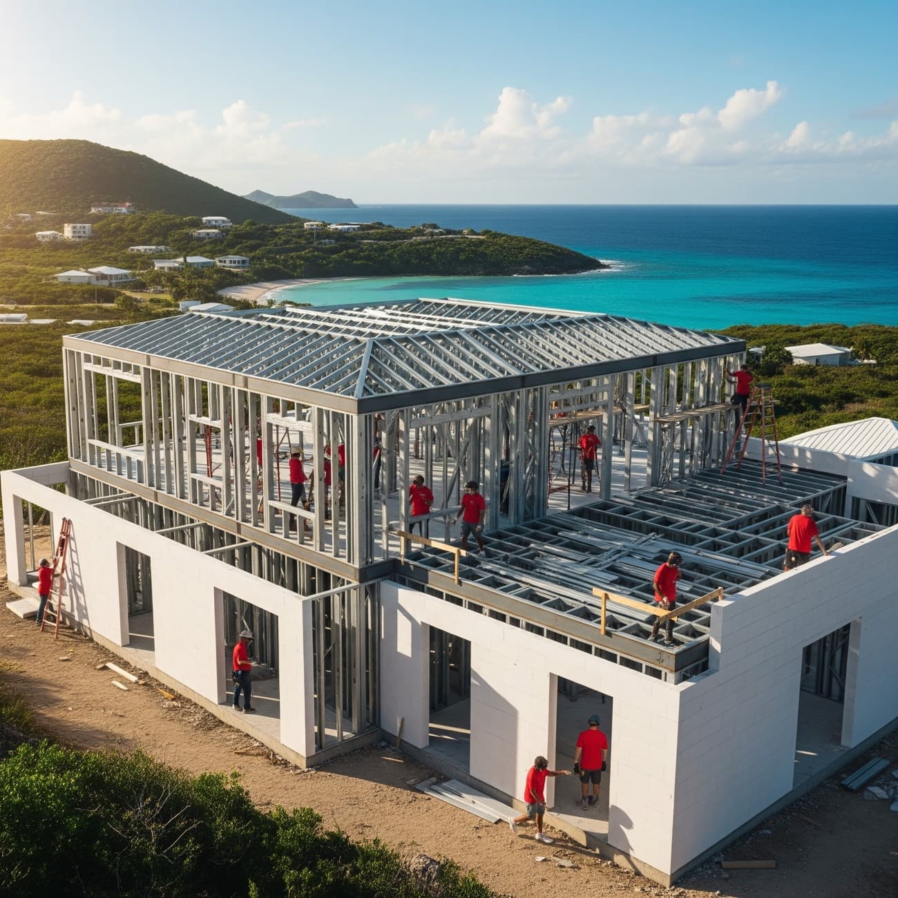 Aerial of a Framecrete home under construction on the coast
