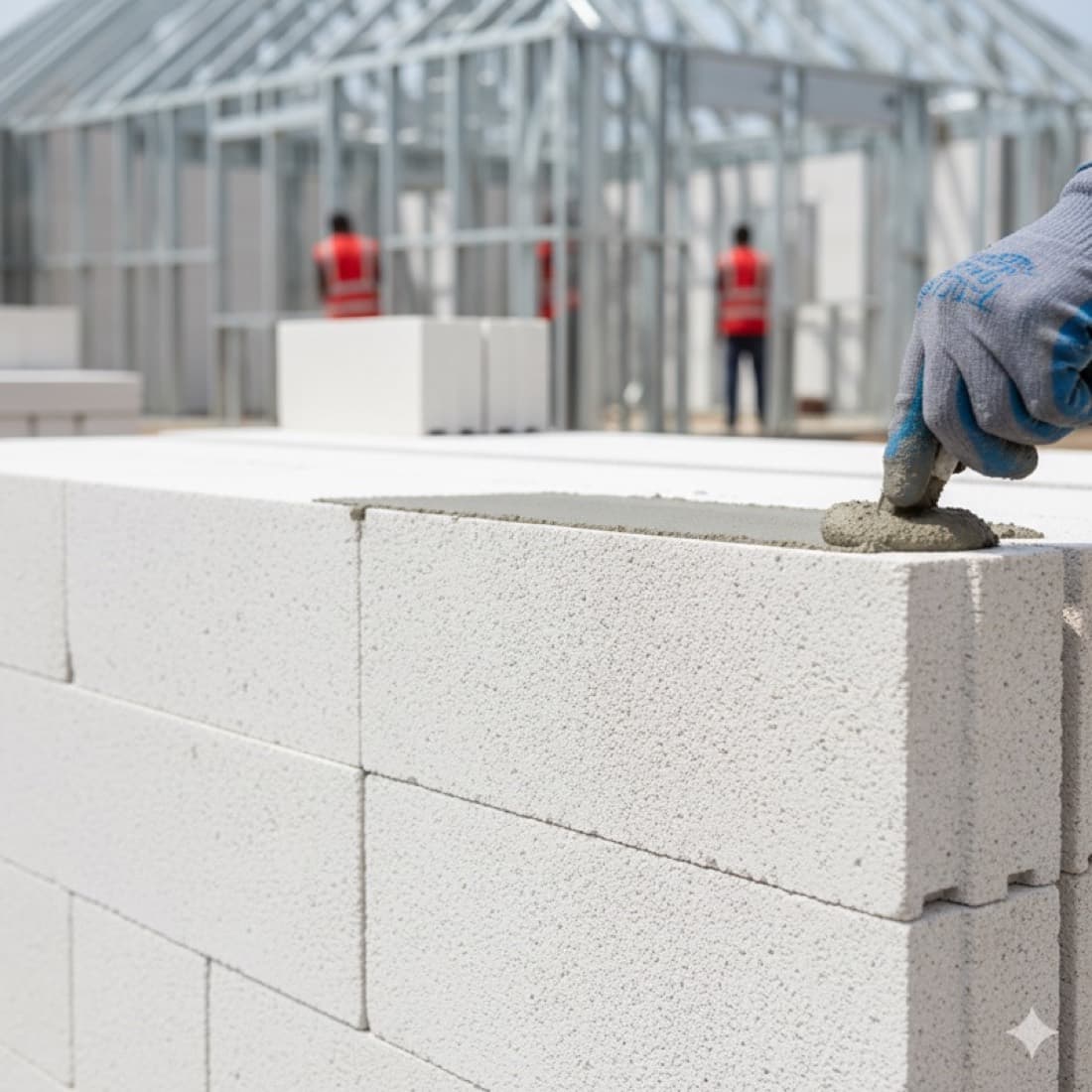 White Framecrete AAC blocks being laid